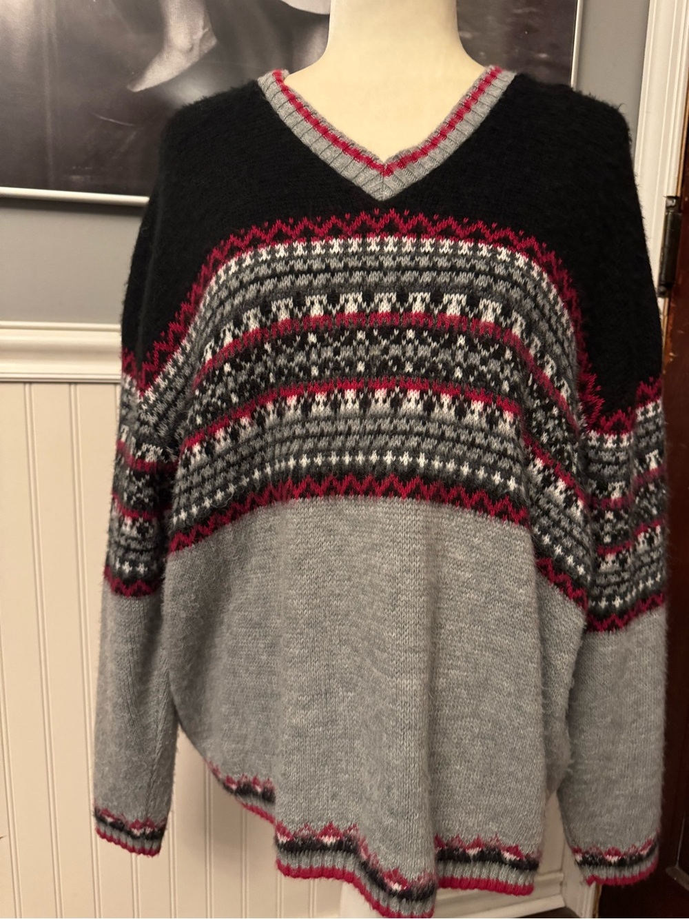 Vintage Spunky Fair Isle Knit V-Neck Sweater Women's Made in USA 90s Size 3X